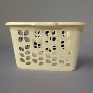 Vintage Rubbermaid Laundry Basket 2968 Almond Beige Tulip Cutout Square Hamper